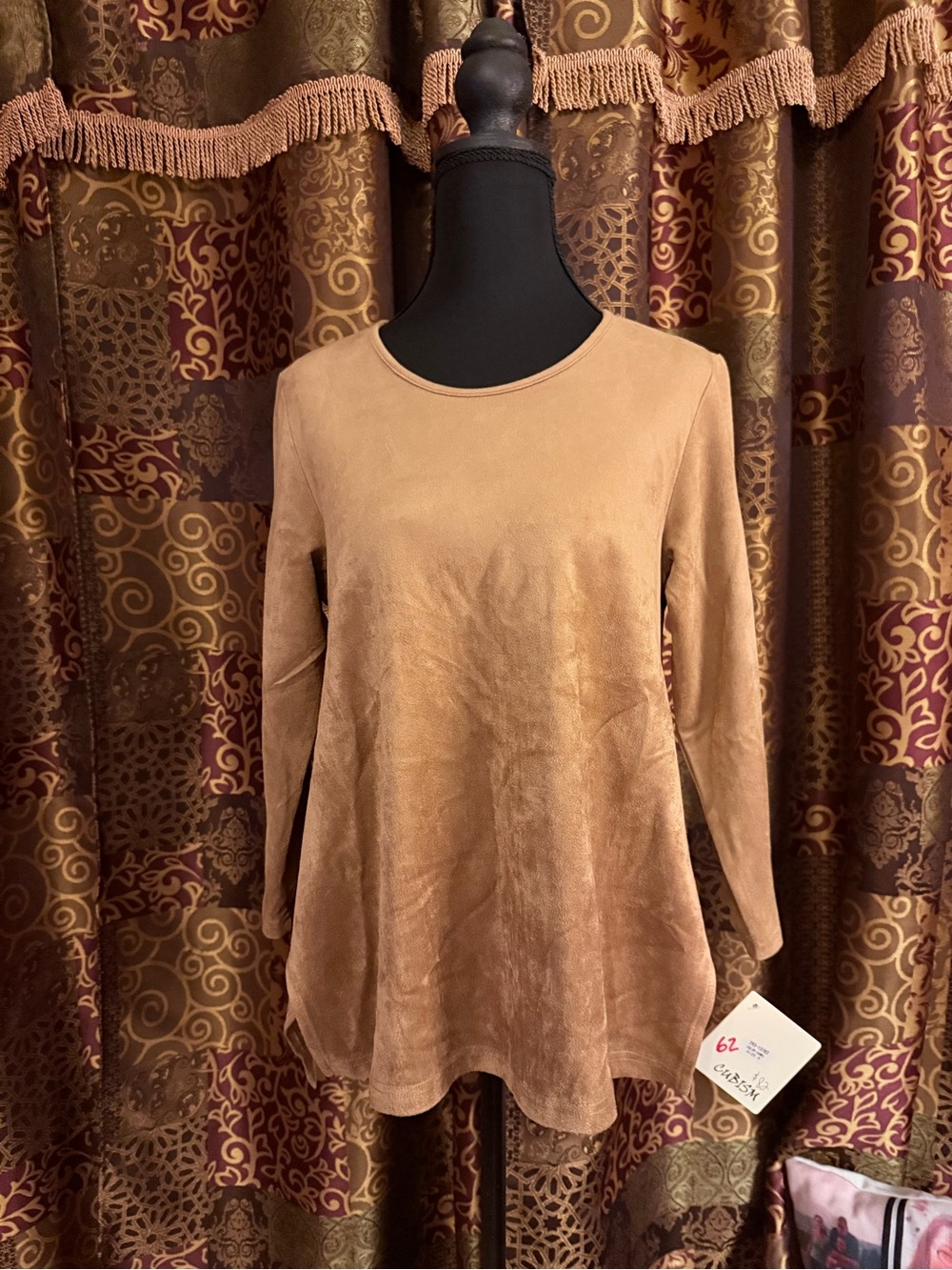 Women’s Long-Sleeve Velvet Top in Camel by Cubism